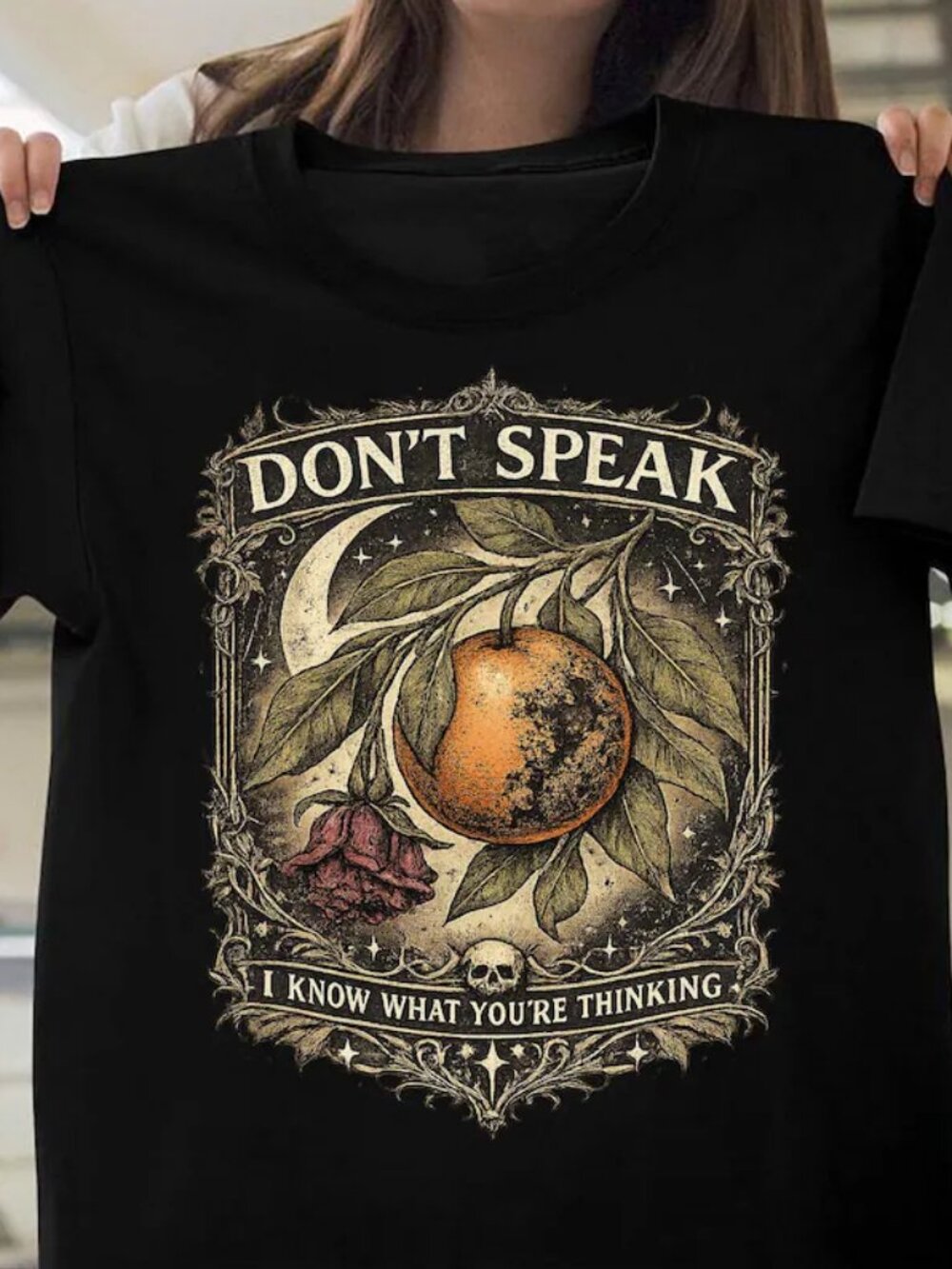 Don’t Speak I Know What You’re Thinking Shirt, Gothic Orange Graphic T Shirt 252